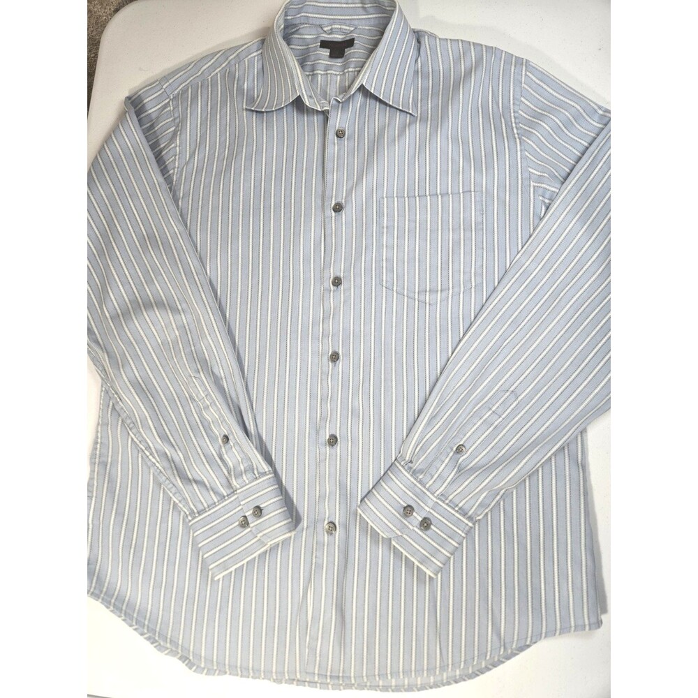 Express Mens Large Button-Up Long Sleeves Striped Shirt  Blue & White
